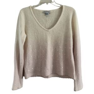 Newport News Pink Cream LambsWool Angora‎ V-Neck Sweater Women’s L